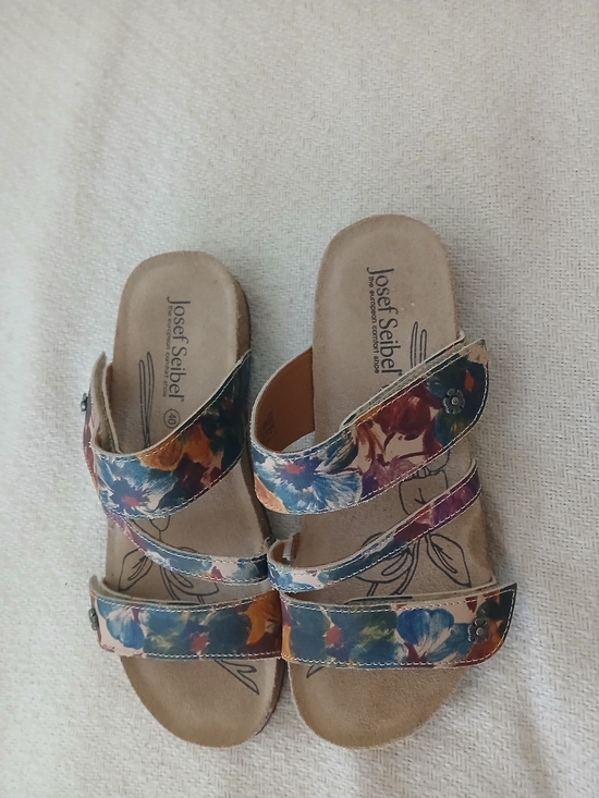 Josef Seibel Shoes - Josef Seibel Floral Multicolor Strap Slide Sandals - Blue, Purple, Orange, Cream